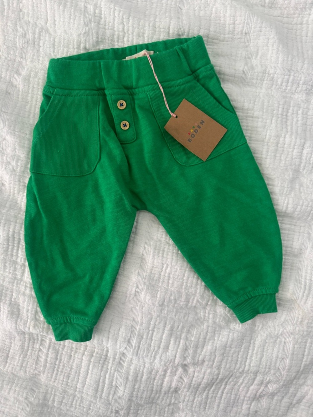 Boden Bright Green Knit Joggers with Button Front